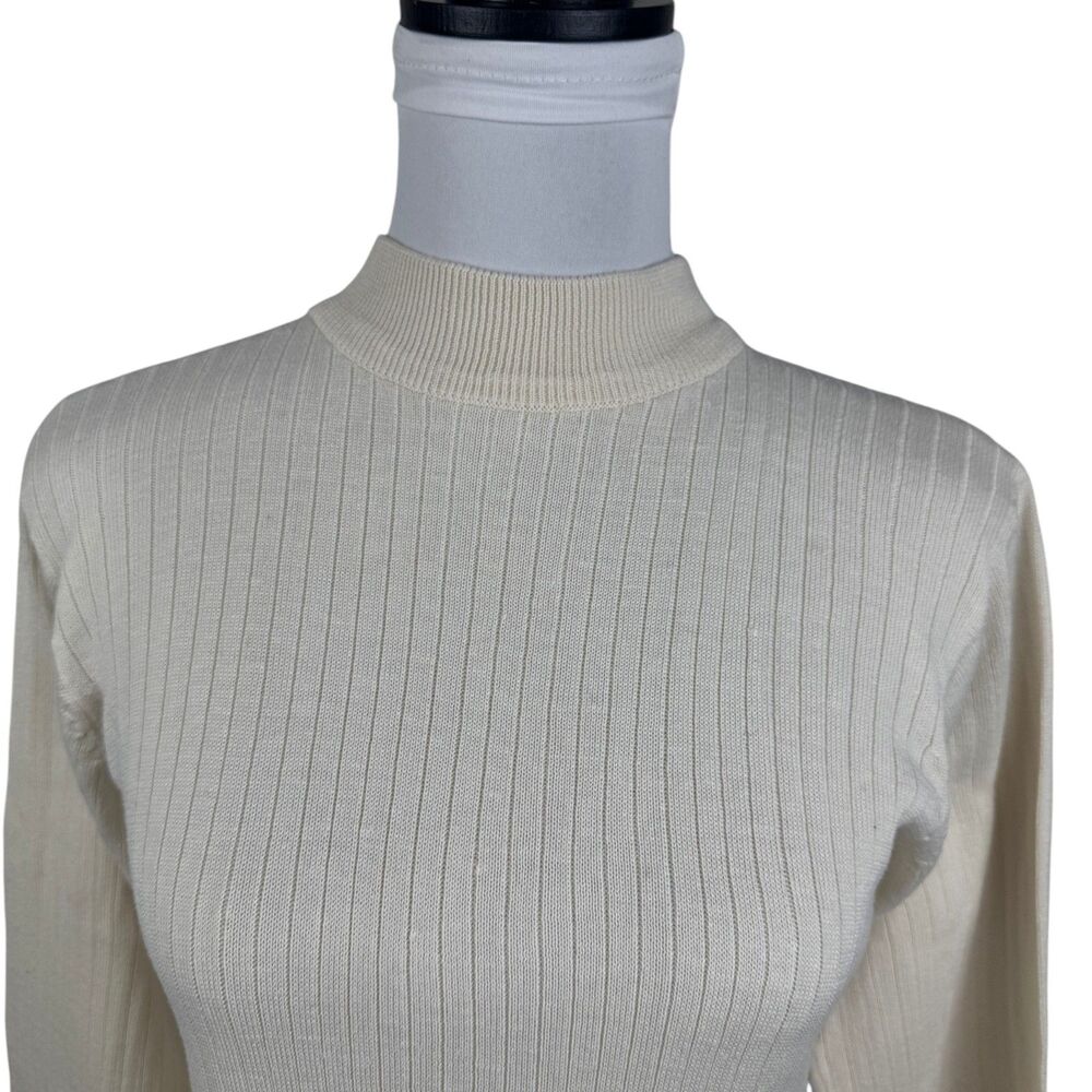 Bill Blass Blassport Women's Sweater Sz S Ivory High Neck 100% Silk Rib Knit - Picture 2 of 8